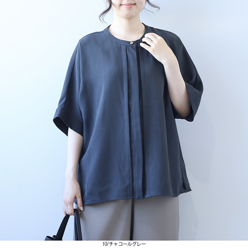 L〜5L 接触冷感 麻調 ドルマンスリーブ きれいめ ブラウス 大きいサイズ レディース 夏物 半袖  fleur by mint breeze ミントブリーズ wc20fa2507 MB mint breeze L〜5L 接触冷感 麻調 ドルマンスリーブ きれいめ