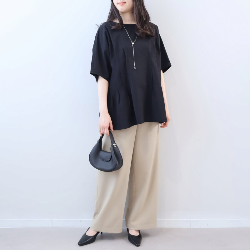 L〜5L コットン シアサッカー サイドタック ブラウス 大きいサイズ レディース 春 夏 半袖 5分袖 fleur by mint breeze フルール バイ ミントブリーズの画像