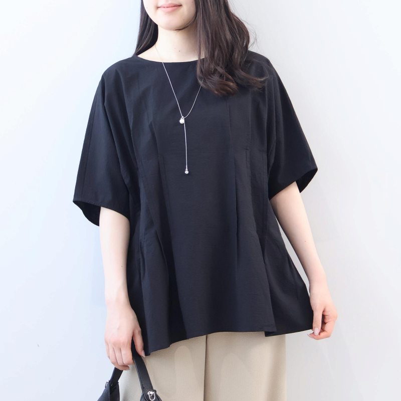L〜5L コットン シアサッカー サイドタック ブラウス 大きいサイズ レディース 春 夏 半袖 5分袖 fleur by mint breeze フルール バイ ミントブリーズの画像