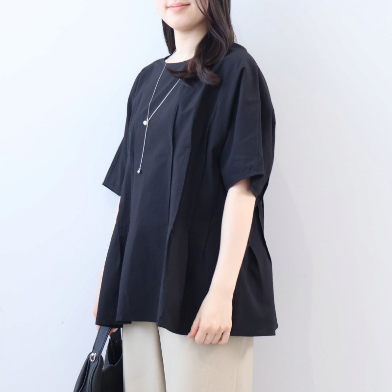 L〜5L コットン シアサッカー サイドタック ブラウス 大きいサイズ レディース 春 夏 半袖 5分袖 fleur by mint breeze フルール バイ ミントブリーズの画像
