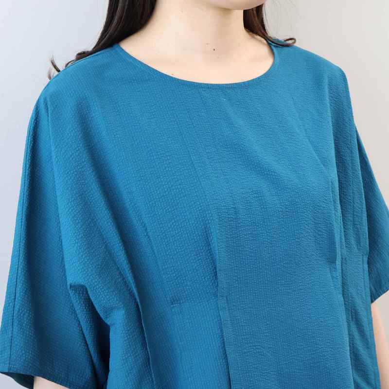 L〜5L コットン シアサッカー サイドタック ブラウス 大きいサイズ レディース 春 夏 半袖 5分袖 fleur by mint breeze フルール バイ ミントブリーズの画像