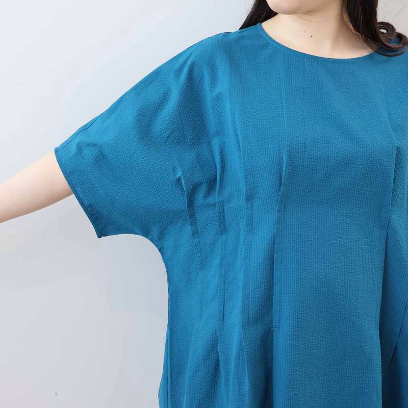 L〜5L コットン シアサッカー サイドタック ブラウス 大きいサイズ レディース 春 夏 半袖 5分袖 fleur by mint breeze フルール バイ ミントブリーズの画像
