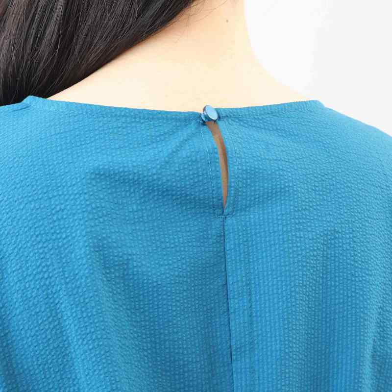 L〜5L コットン シアサッカー サイドタック ブラウス 大きいサイズ レディース 春 夏 半袖 5分袖 fleur by mint breeze フルール バイ ミントブリーズの画像
