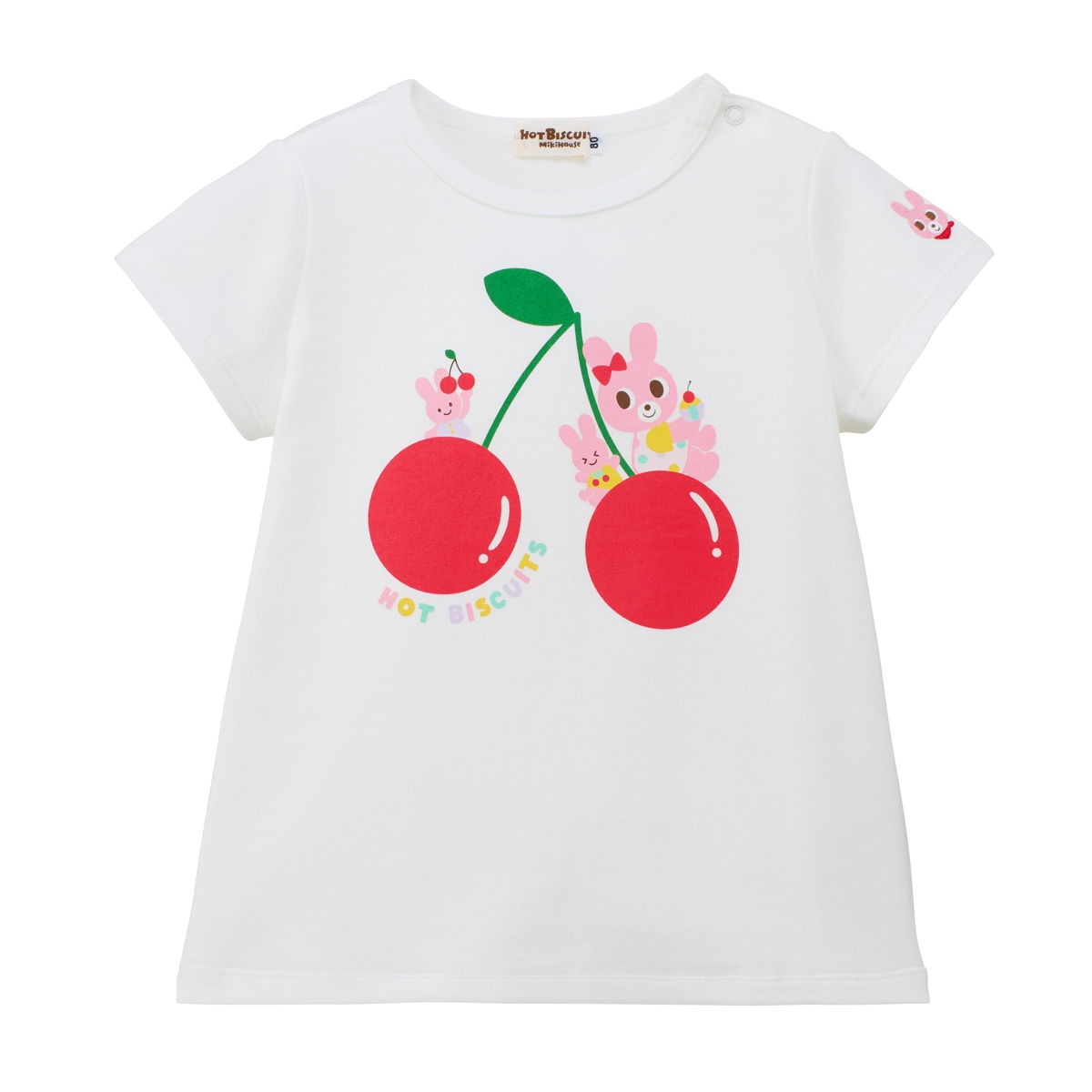 HOT BISCUITS ミキハウス キャビット×さくらんぼ 半袖Tシャツ 白 80cm 