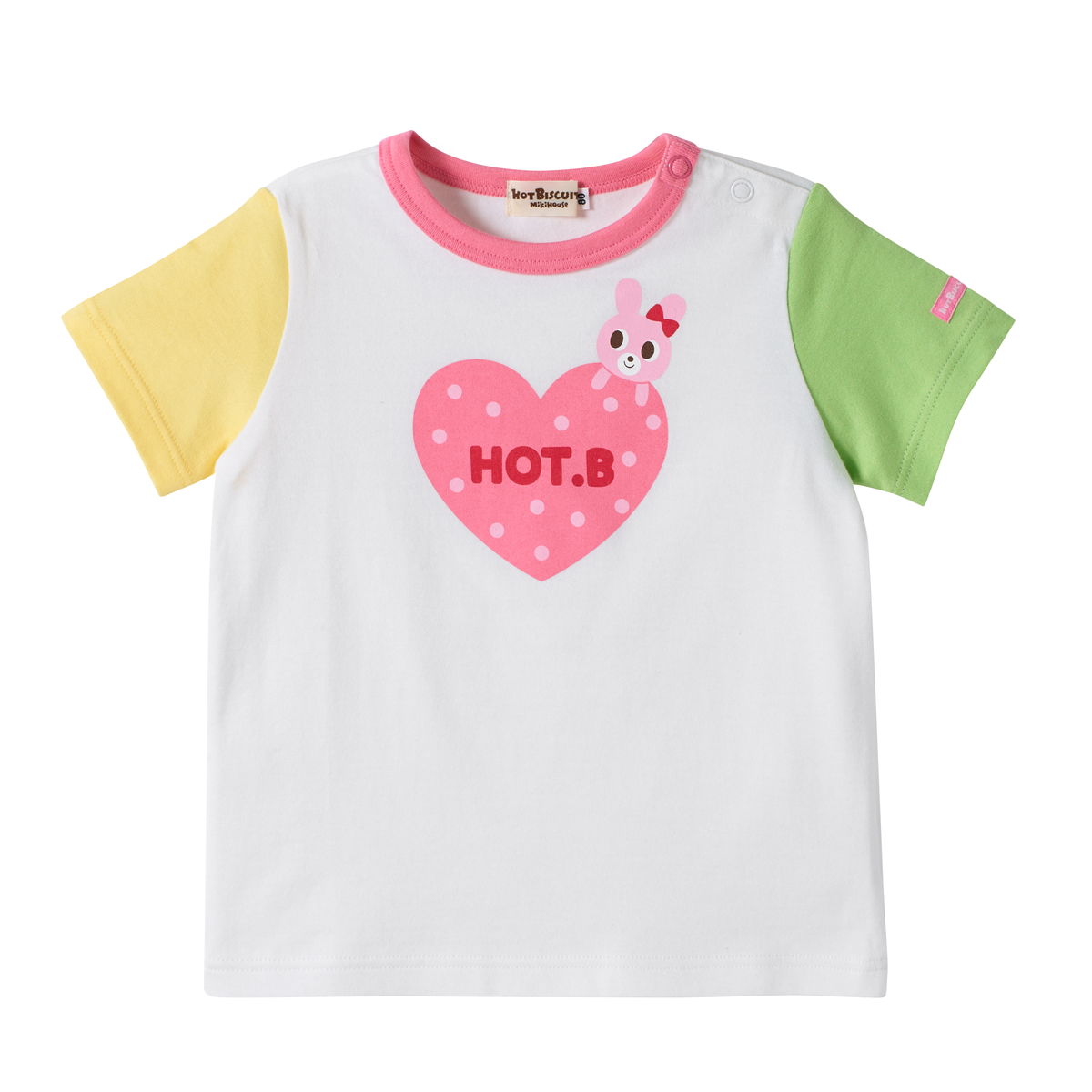 HOT BISCUITS ミキハウス プリント 半袖Tシャツ 白 アイスグリーン