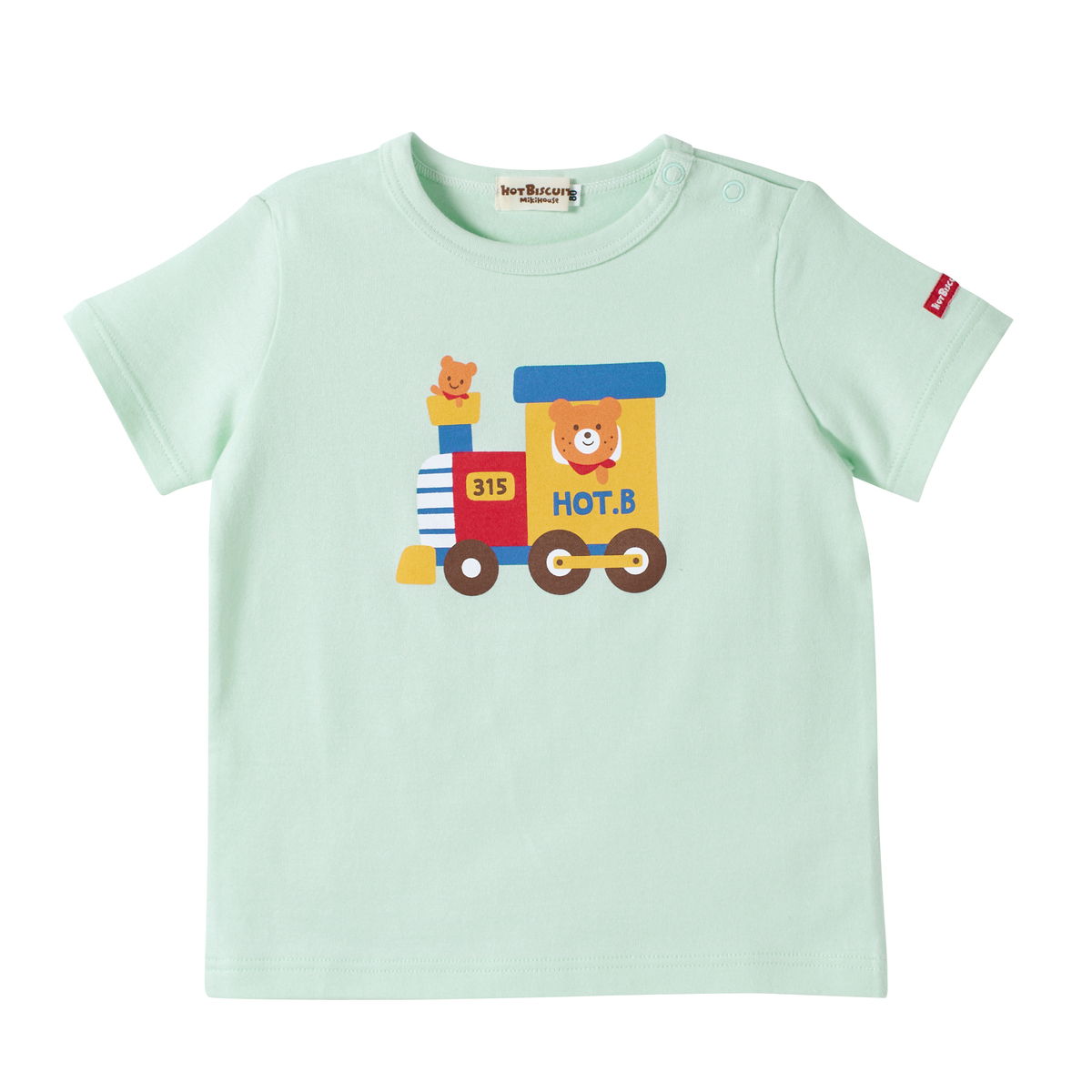 HOT BISCUITS ミキハウス プリント 半袖Tシャツ 白 アイスグリーン