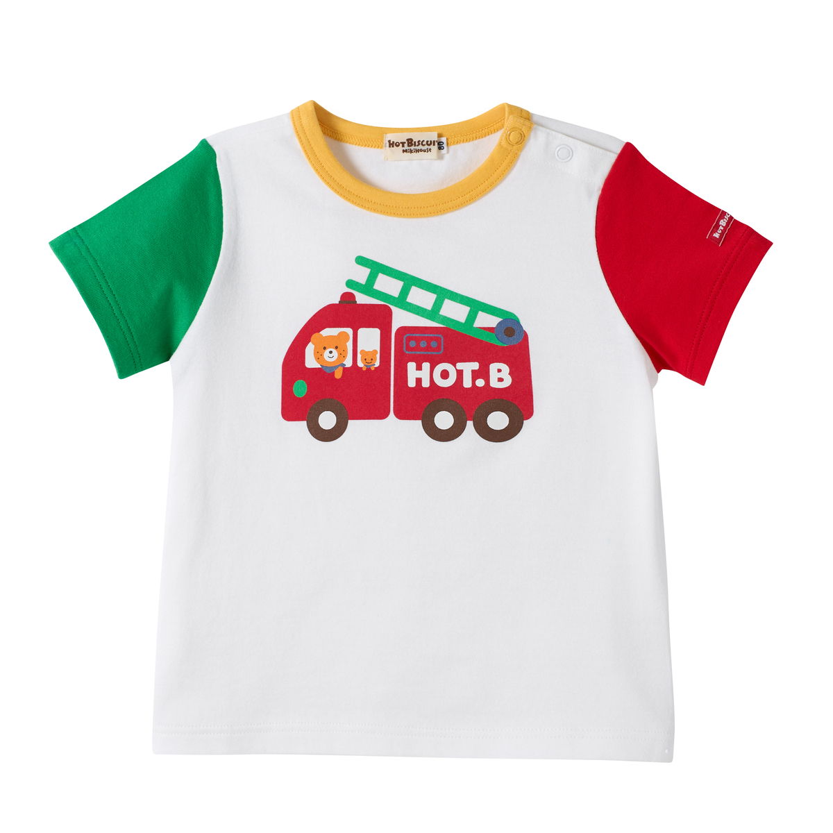 HOT BISCUITS ミキハウス プリント 半袖Tシャツ 白 アイスグリーン