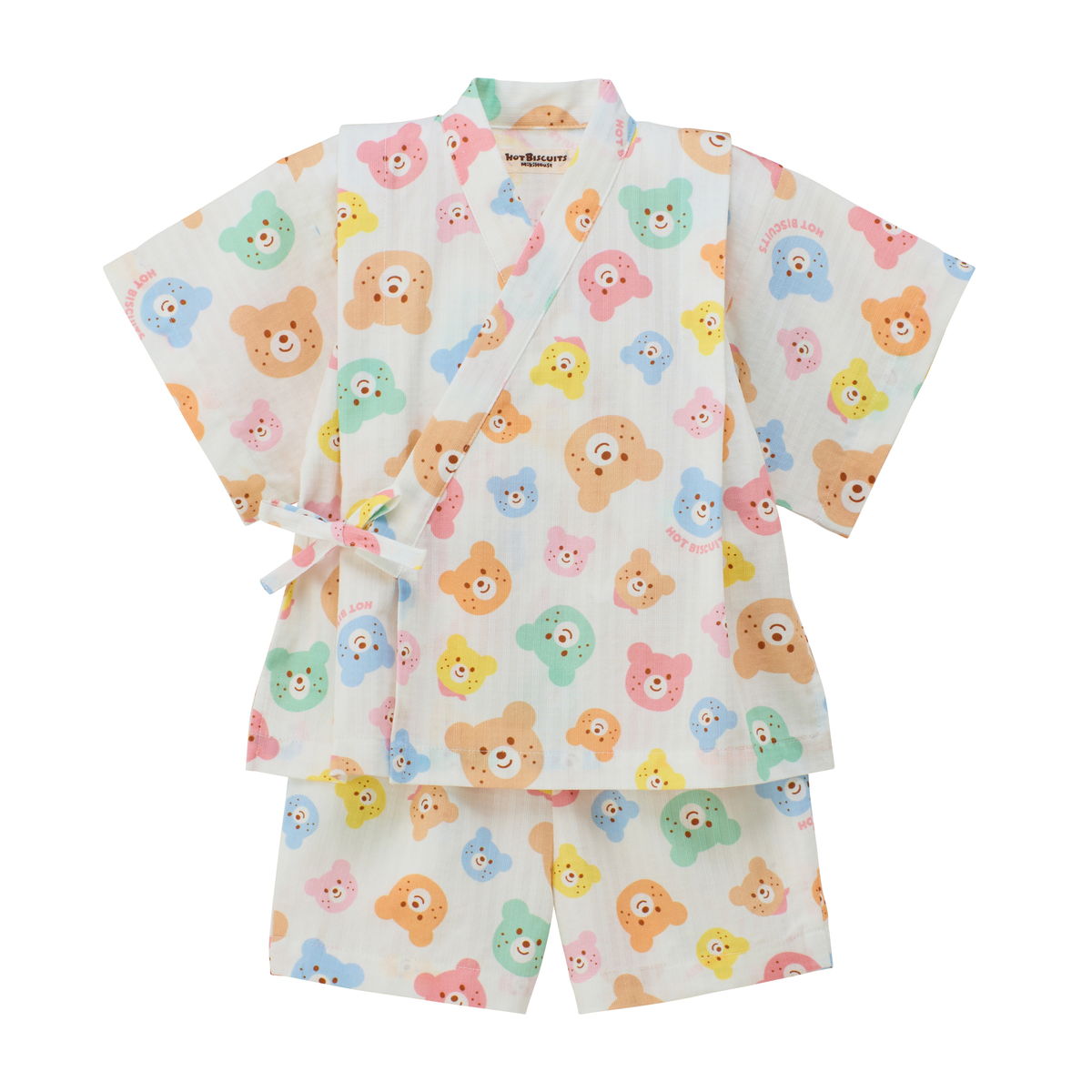 ミキハウス 総柄 甚平スーツ 白 黄 ピンク ブルー ストームブルー 80cm 90cm 100cm 110cm 120cm ホットビスケッツ HOT BISCUITSの画像