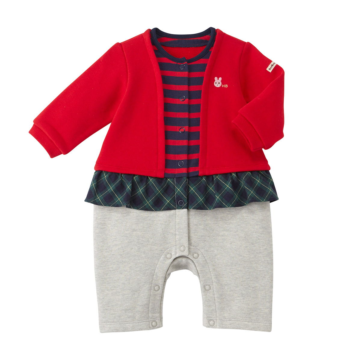 HOT BISCUITS ミキハウス カーディガン重ね着風 7分丈カバーオール