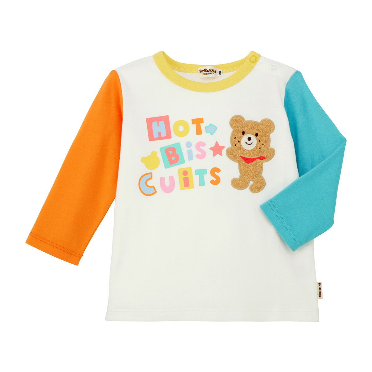 ミキハウス パステルロゴ 長袖Tシャツ 紺 マルチカラー 80cm 90cm 100cm 110cm 120cm ホットビスケッツ HOT BISCUITSの画像