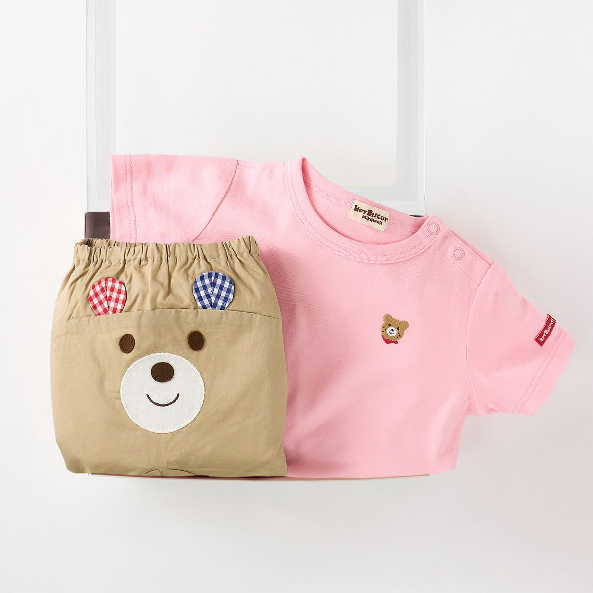 ミキハウス 出産祝い 内祝い ワンポイント半袖Tシャツ＆顔ドンブルマセット【BOX付き】 アウトレット ホットビスケッツ HOT BISCUITSの画像