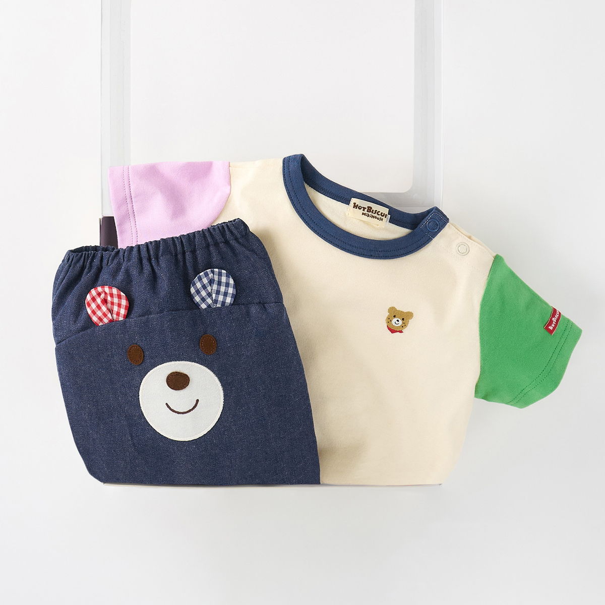 ミキハウス 出産祝い 内祝い ワンポイント半袖Tシャツ＆顔ドンブルマセット【BOX付き】 アウトレット ホットビスケッツ HOT BISCUITSの画像