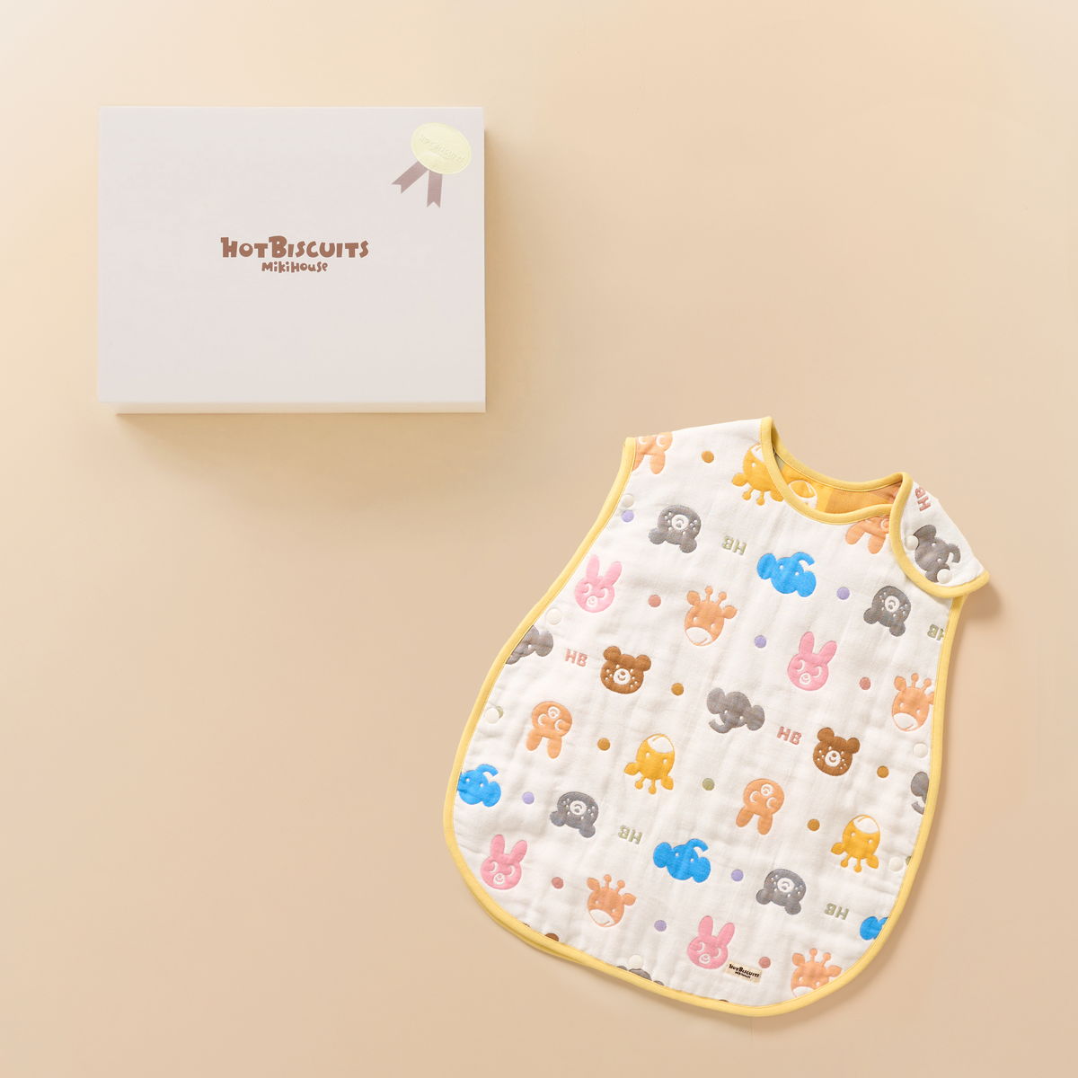 ミキハウス 出産祝い 内祝い 六重織どうぶつ柄ガーゼスリーパーセット【BOX付き】 マルチカラー フリ- ホットビスケッツ HOT BISCUITSの画像