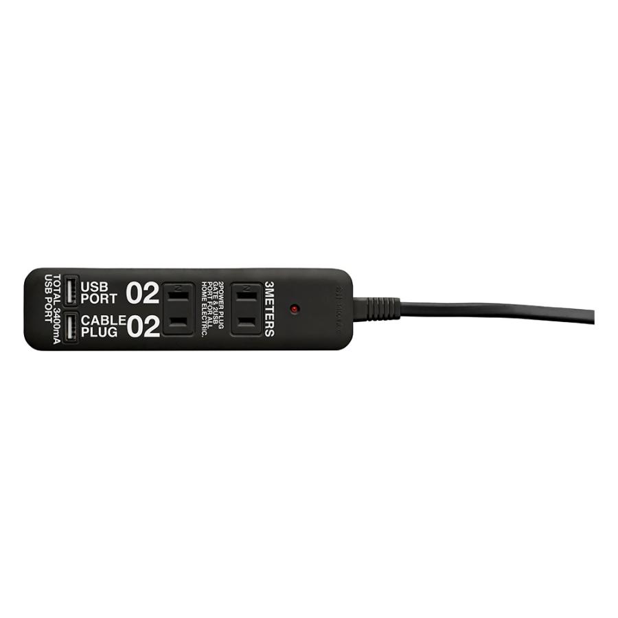 ケーブルプラグ CABLE PLUG 電源タップ＆USBポート 2個口 003312 コード長さ3ｍ 延長コード BRID｜hotchpotch｜03
