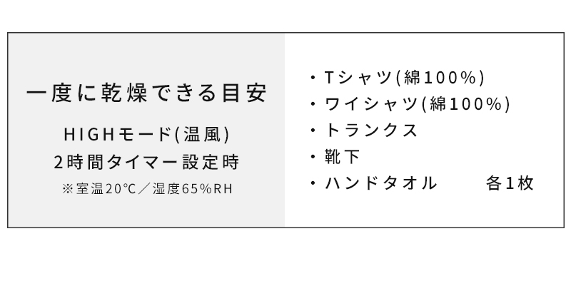 一度に乾燥できる目安