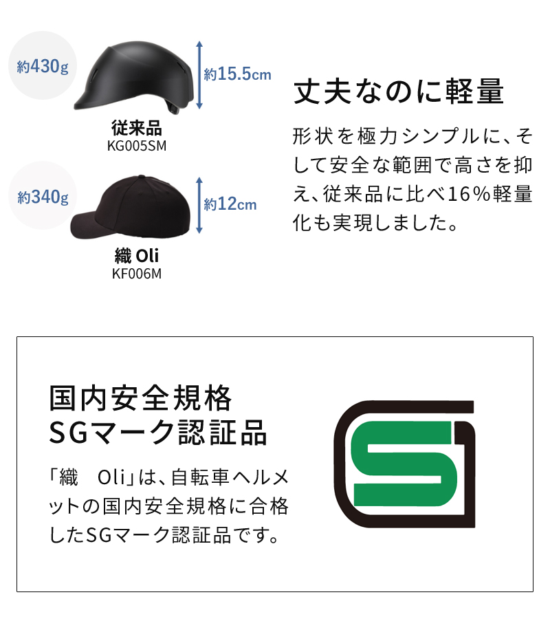 丈夫なのに軽量、SGマーク認証品