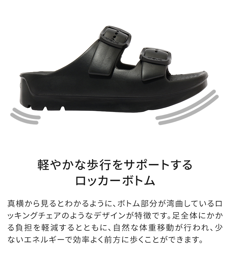 軽やかな歩行をサポートするロッカーボトム