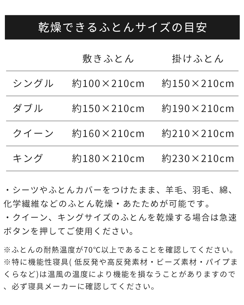 乾燥できる布団サイズの目安