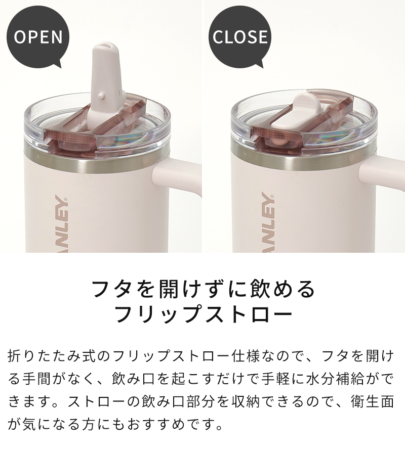 フタを開けずに飲めるフリップストロー