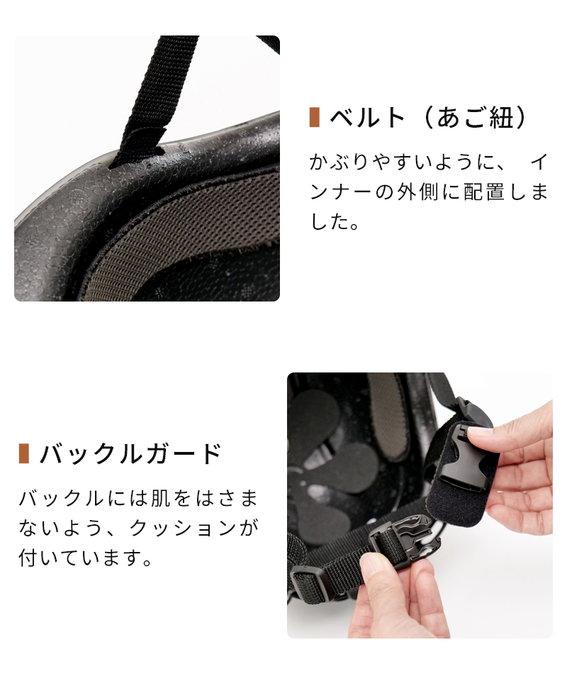 あご紐、バックルガードクッション