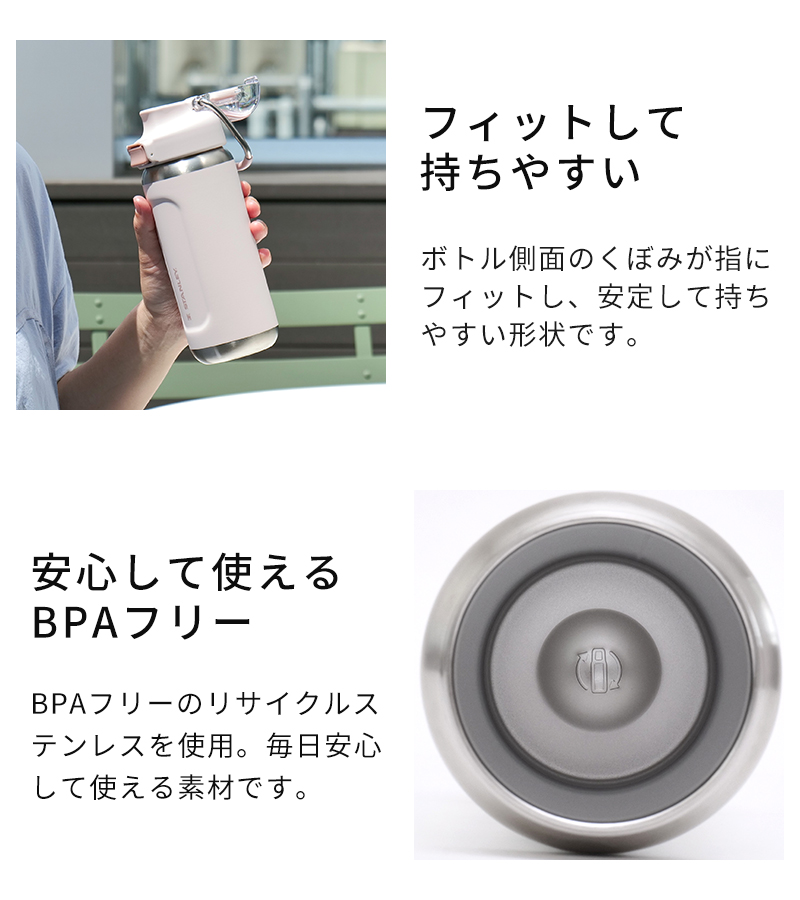 フィットして持ちやすい BPAフリーのリサイクルステンレス