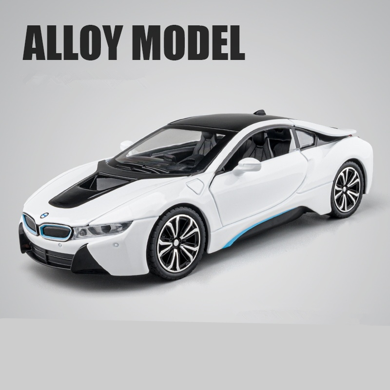 W20230236　ミニカー BMW I8　金属製のレーシングカー　1:24スケール　スポーツモデル　装飾ライト　シミュレーション　子供のおもちゃ　 ギフト