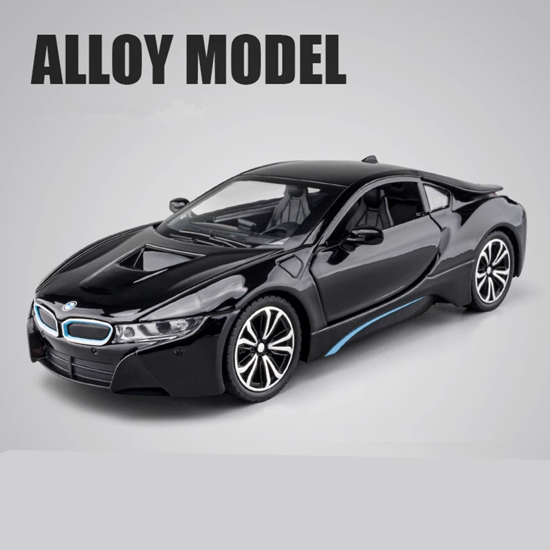 W20230236　ミニカー BMW I8　金属製のレーシングカー　1:24スケール　スポーツモデル　装飾ライト　シミュレーション　子供のおもちゃ　 ギフト