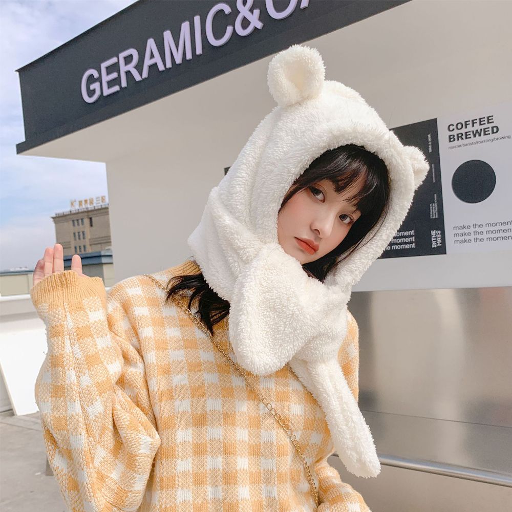 【82%OFF!】W2022695  女性　女の子　フード　ファー　ロシア帽　スカーフ　マフラー　ふわふわ　ファッション　かわいい　動物　防寒　