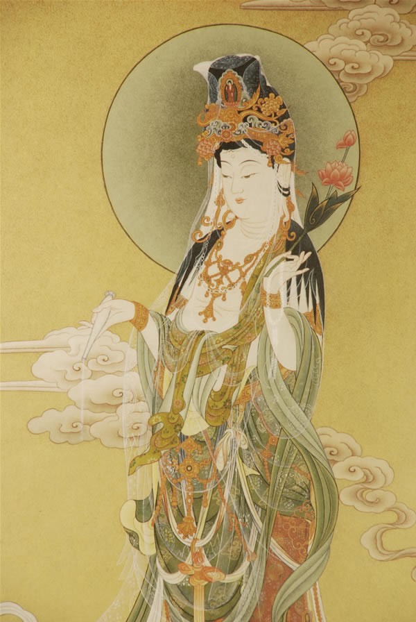 掛け軸觀音様仏画　 未使用美品状態良好 観音菩薩 仏画掛け軸（半切サイズ） : 仏像仏画チベット美術卸の