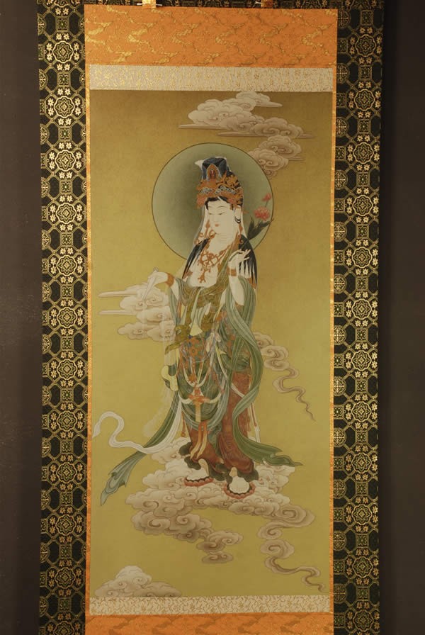 美品 掛け軸 片山白樹作 観音菩薩 仏画 法要 年中掛け 美品 掛け軸 片山白樹作 釈迦涅槃之図 仏画 法要 年中掛け