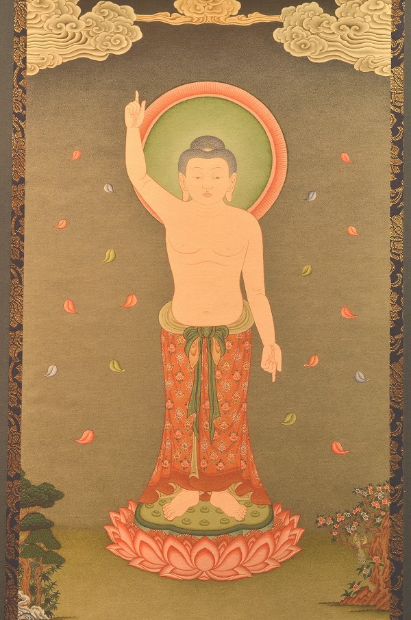 釈迦誕生仏 仏画掛け軸（半切サイズ） : 仏像仏画チベット美術卸の天竺