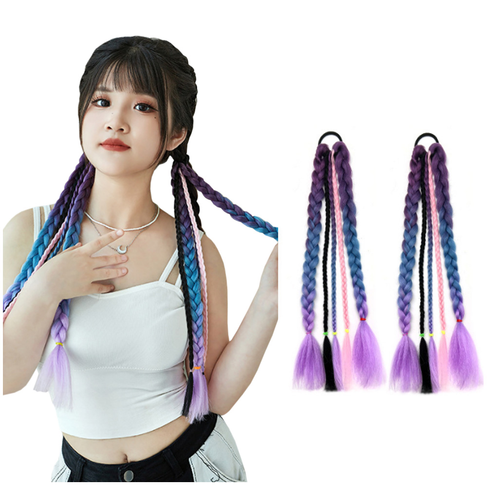 三つ編み エクステ ウィッグ ロング 編み込み グラデーションカラー