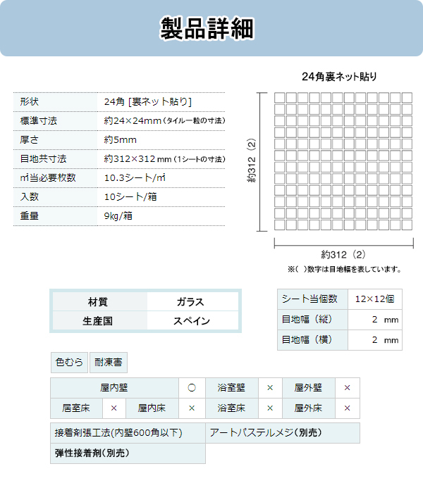 内装用壁タイル(ケース) グローリアスラスターモザイク 20角ネット張り