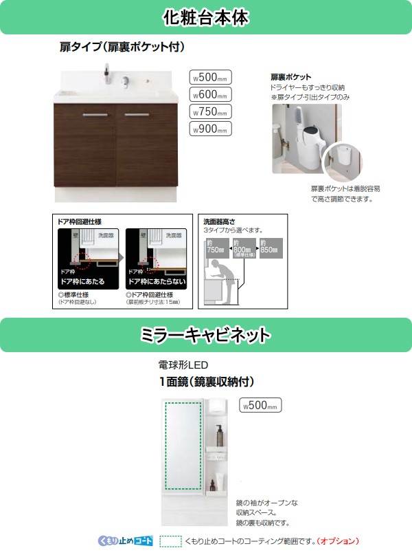 LIXIL(リクシル) INAX 洗面化粧台 ピアラ 間口500mm 開き扉タイプ 一面