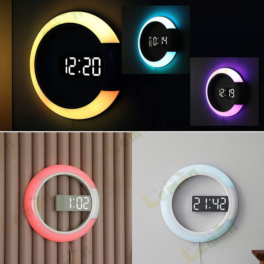 壁掛け時計 3D LED デジタル モダン ナイトウォール 目覚まし時計付き