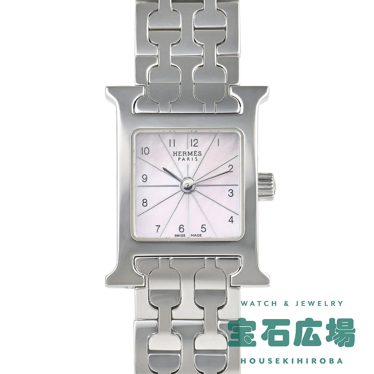 1円 稼働 良品 箱/保証書付 エルメス QZ HH1.110 Hウォッチ ミニ 