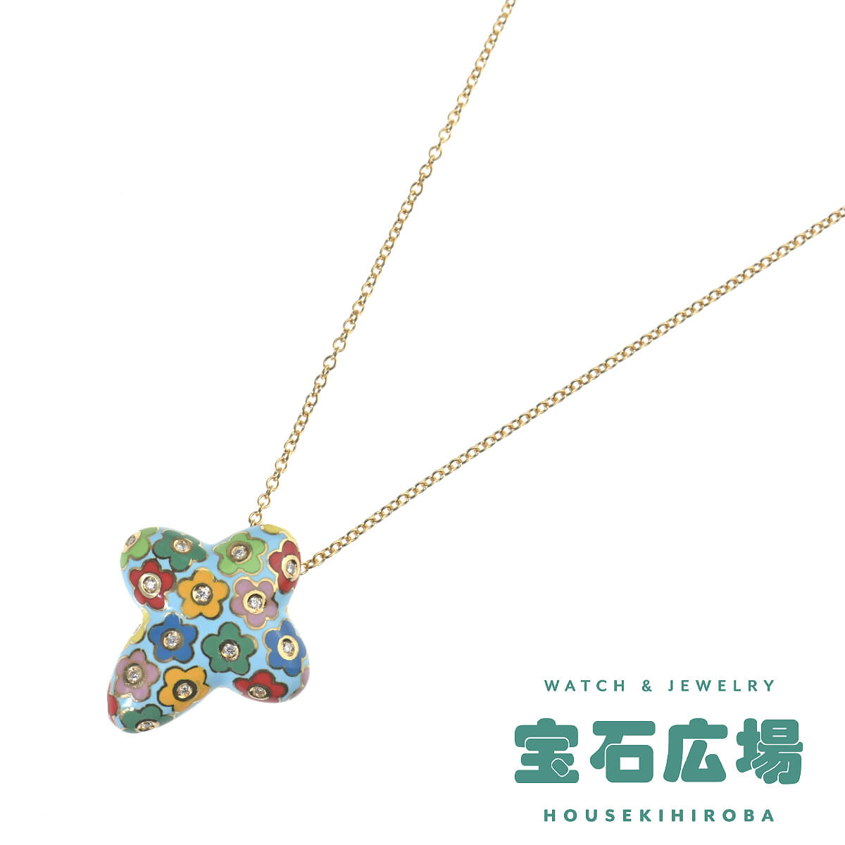 ノーブランド クロス・フラワーモチーフ ダイヤ ペンダントネックレス  中古 レディース ジュエリー
