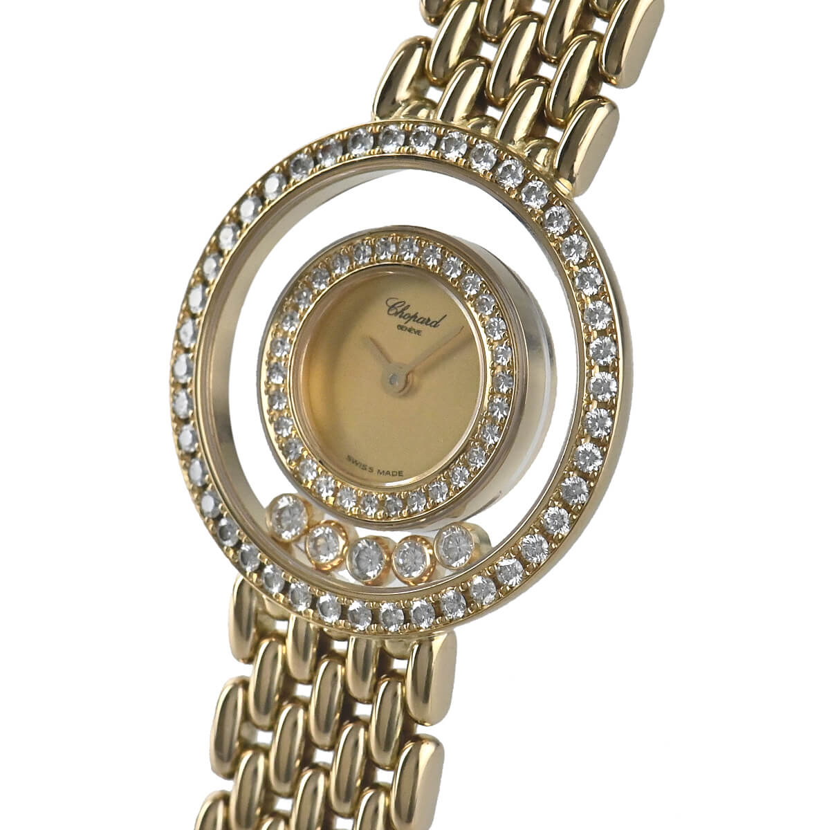 ショパール Chopard ハッピーダイヤモンド 4119 2重ダイヤベゼル 腕時計 5P ムービングダイヤ K18YG クォーツ Happy Diamonds VLP 90227739 駅南やまご質店オンラインショップ / ショパール 4119/1 ハッピー