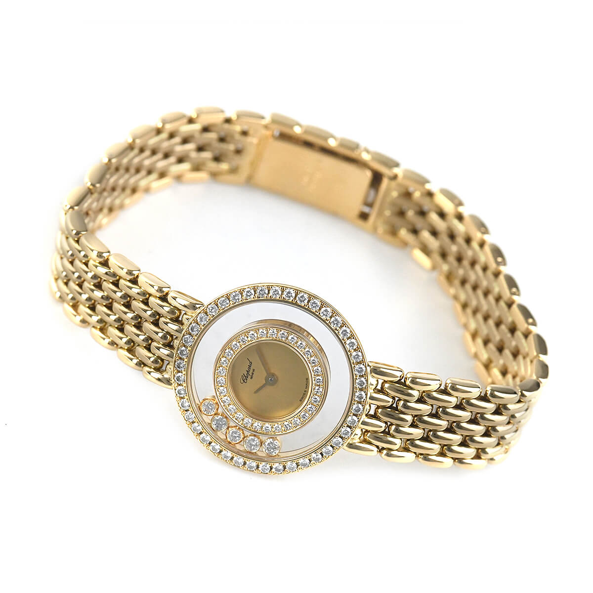 ショパール Chopard ハッピーダイヤモンド 4119 2重ダイヤベゼル 腕時計 5P ムービングダイヤ K18YG クォーツ Happy Diamonds VLP 90227739 駅南やまご質店オンラインショップ / ショパール 4119/1 ハッピー