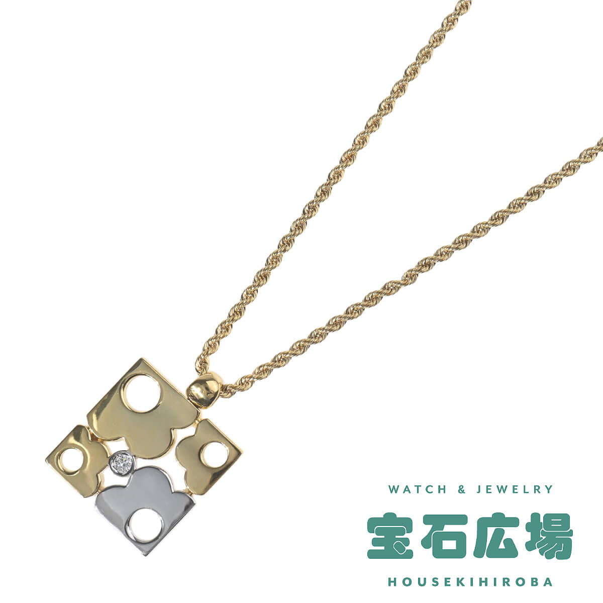 ノーブランド フラワーモチーフ 1Pダイヤ ロングペンダントネックレス  中古 レディース ジュエリー