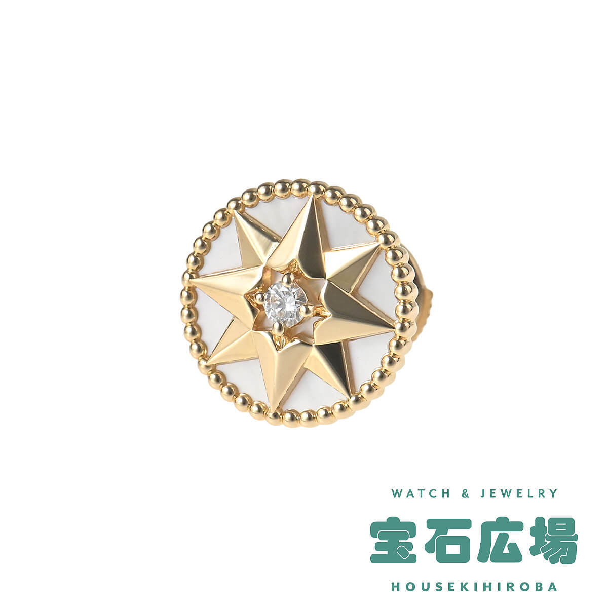 クリスチャン・ディオール ローズデヴァン ホワイトシェル・1Pダイヤ シングルピアス（ミディアム） JRDV95085 中古 ユニセックス ジュエリー