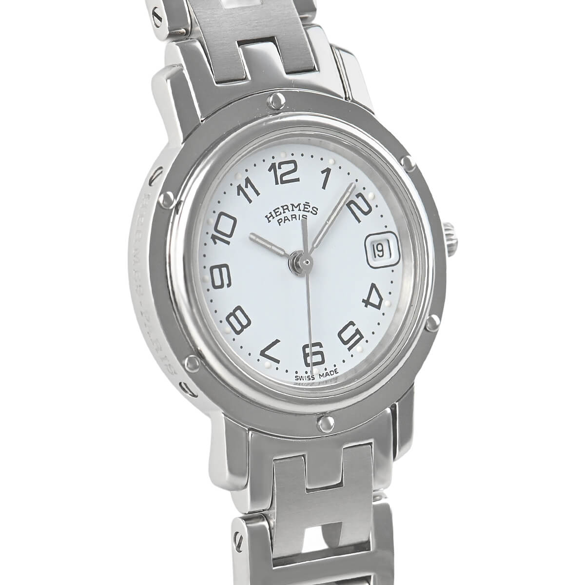稼働品 HERMES HA3.220 レディース腕時計 白色文字盤 三針デイト 稼働