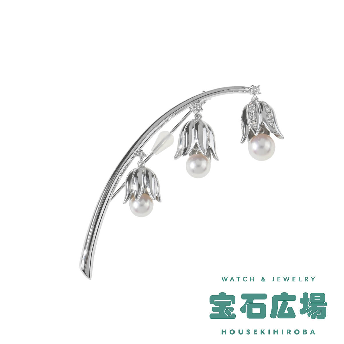 タサキ TASAKI スズラン 3Pパール・ダイヤ ブローチ  中古 レディース ジュエリー