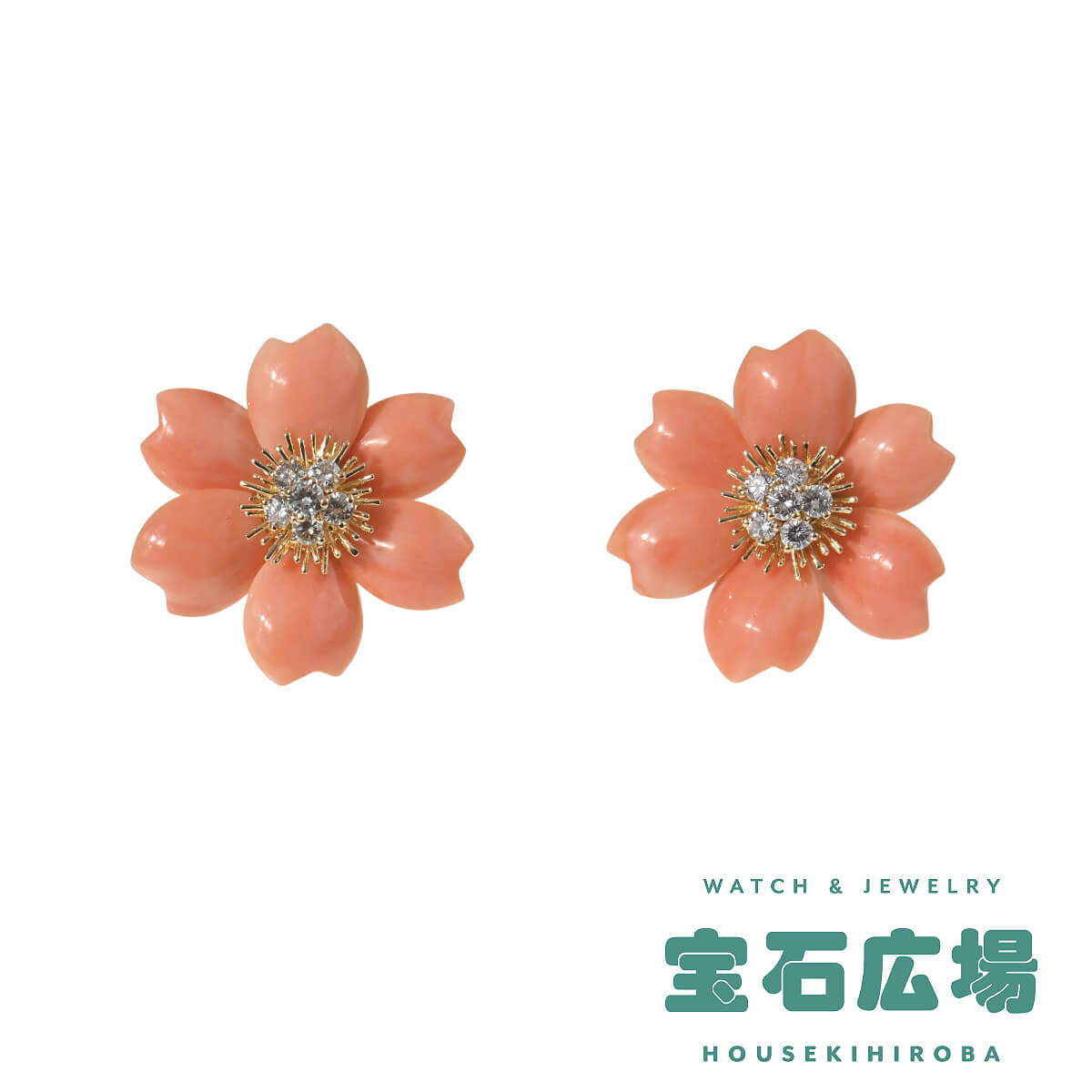 ヴァン クリーフ＆アーペル Van Cleef ＆ Arpels ローズドノエル ピンクコーラル・ダイヤ ピアス  中古 レディース ジュエリー