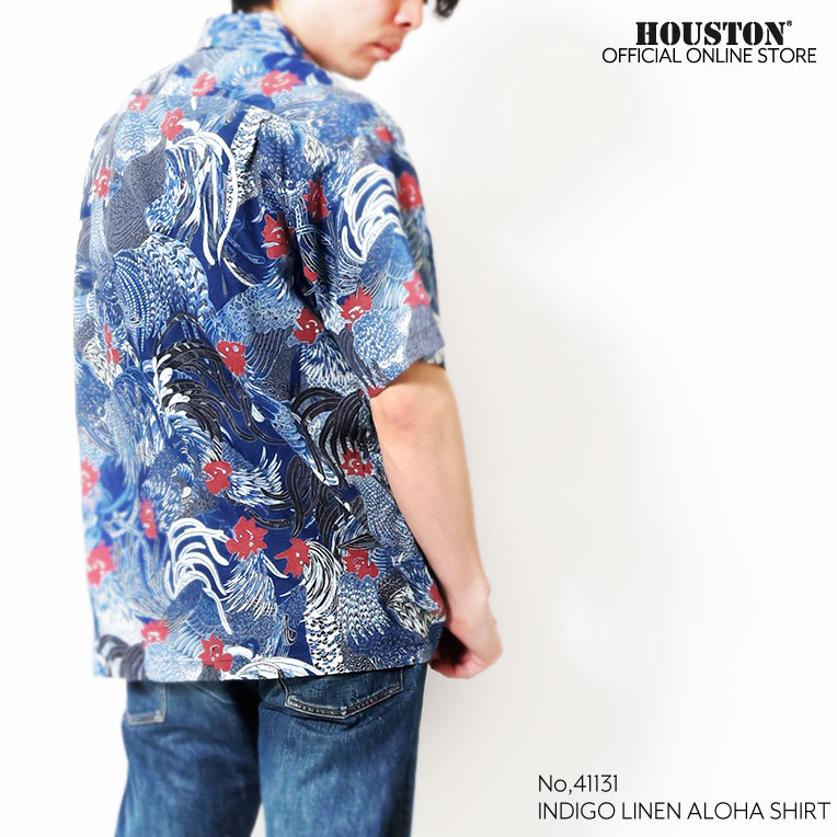 HOUSTON（ヒューストン） 41131 INDIGO LINEN ALOHA SHIRT