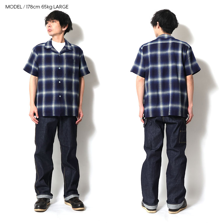 HOUSTON（ヒューストン） 41165 INDIGO HB OMBRE CHECK S/S SHIRT