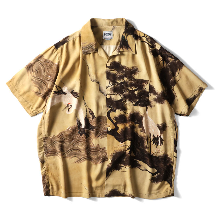HOUSTON / ヒューストン 41185×伊藤若冲 ALOHA  SHIRT (白鶴図) / アロハシャツ -全2色-の画像