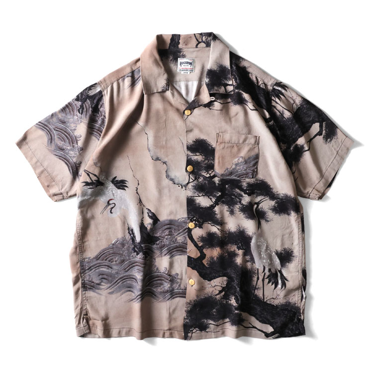 HOUSTON / ヒューストン 41185×伊藤若冲 ALOHA  SHIRT (白鶴図) / アロハシャツ -全2色-の画像