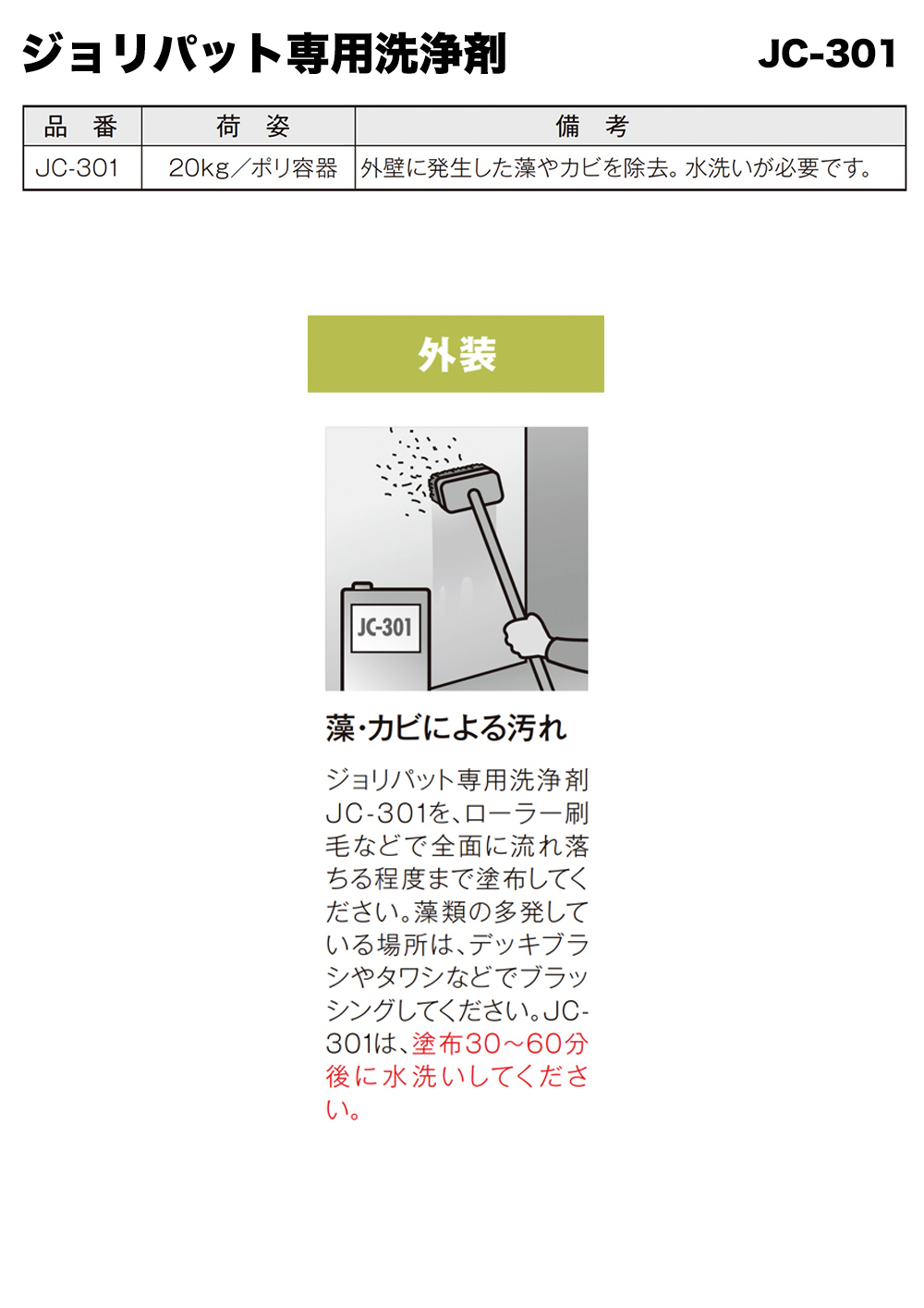 ジョリパット専用洗浄剤 JC-301 20kg 【メーカー直送便/代引不可 ジョリパット専用洗浄剤 JC-301 20kg 【メーカー直送便/代引不可