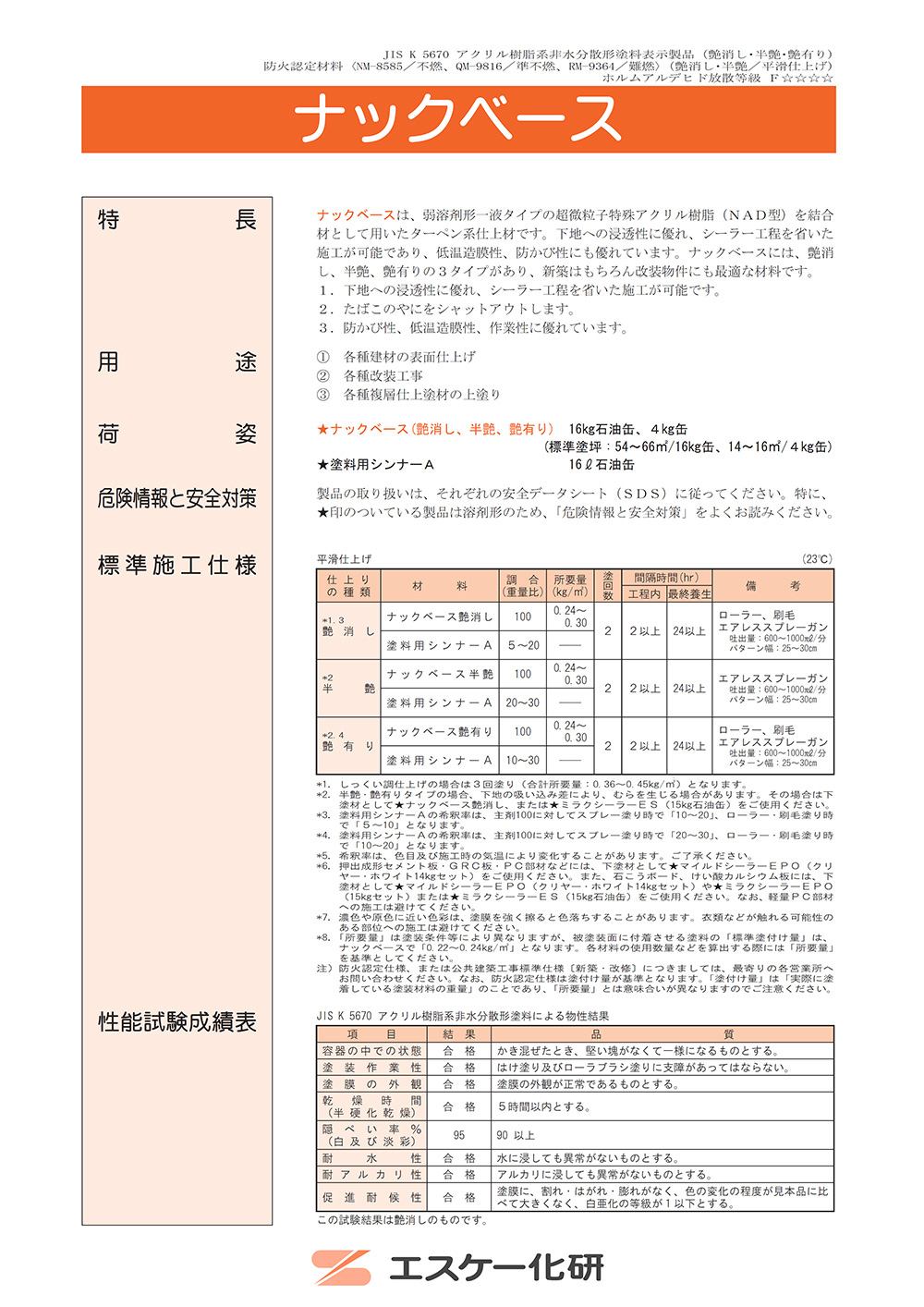 送料無料！ナックベース 16kg 艶有 白/淡彩色 エスケー化研 外装用